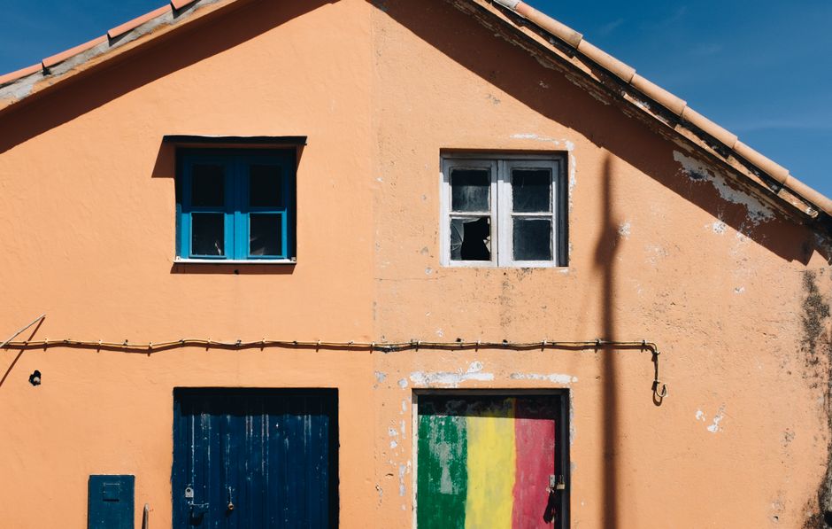 House exterior with a painted door and window trim